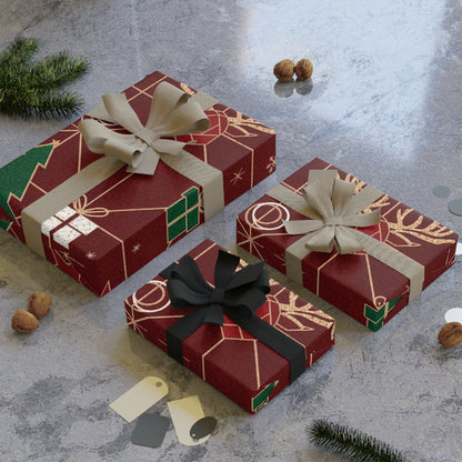 Festive Holiday Gift Wrap Roll - Christmas Trees & Stars Design