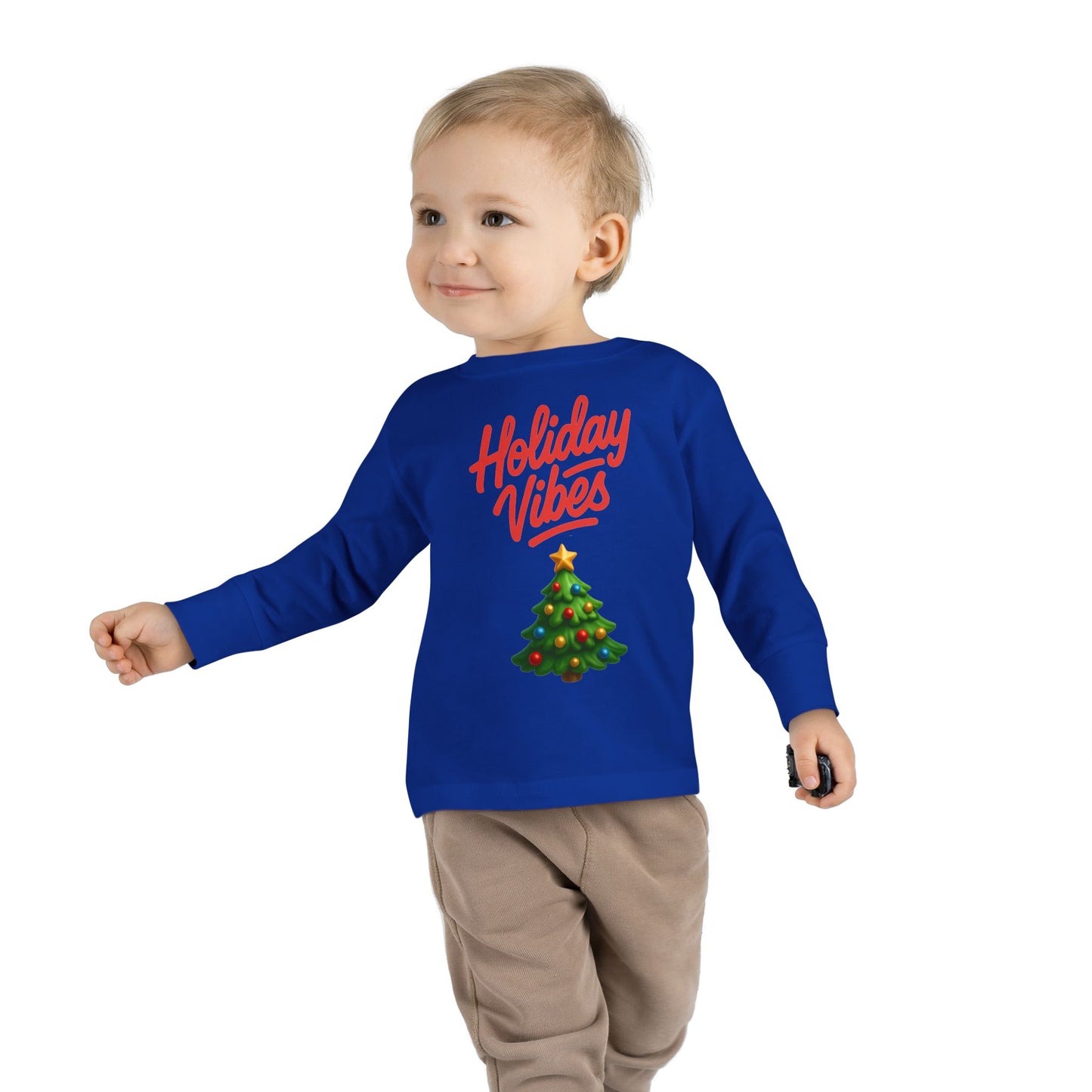Holiday Vibes unisex Toddler Long Sleeve Tee – Cute Christmas Tree Kids Shirt