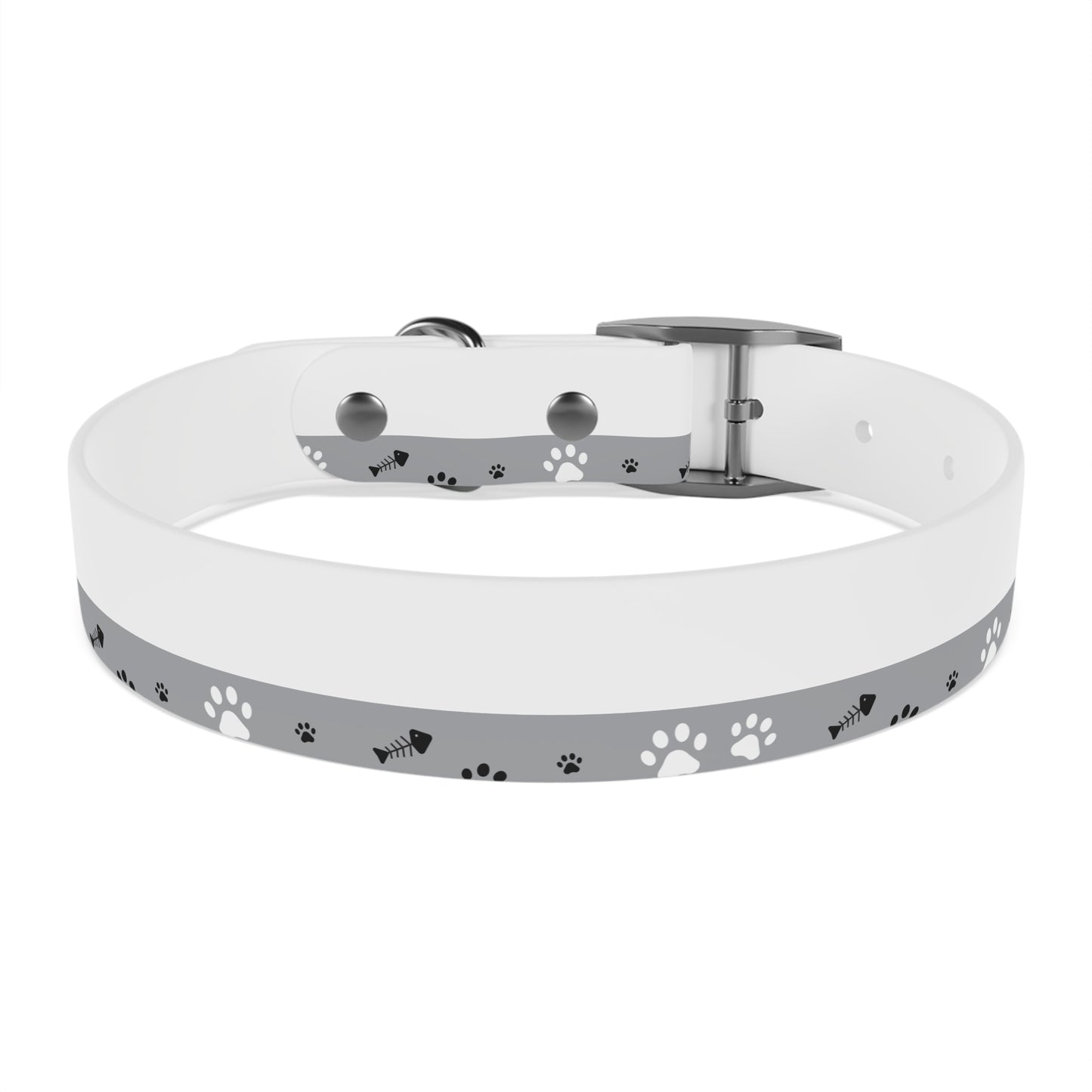 Grey Paw Print Dog Collar — Cute Bone & Paw Design, Durable Adjustable Pet Collar