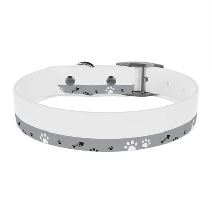 Grey Paw Print Dog Collar — Cute Bone & Paw Design, Durable Adjustable Pet Collar