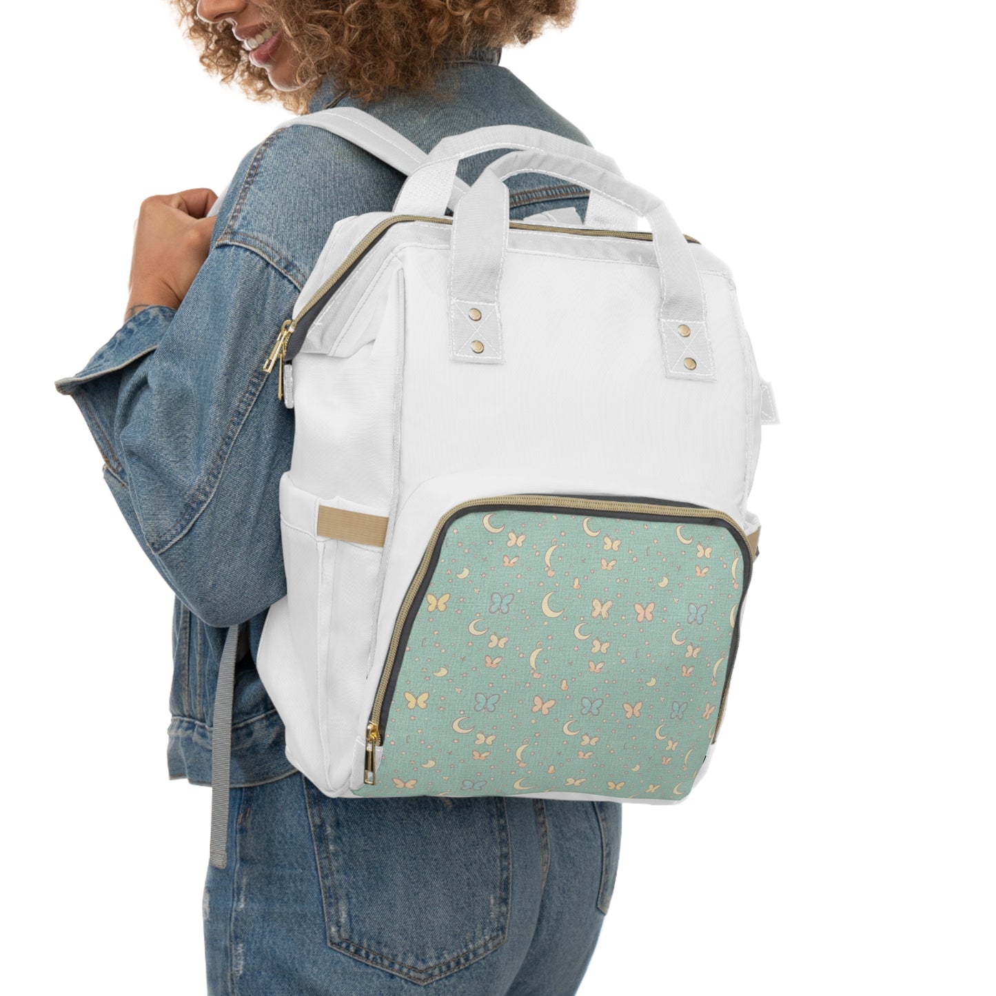 Purple Moon & Butterfly Diaper Backpack — Multifunctional Baby Bag