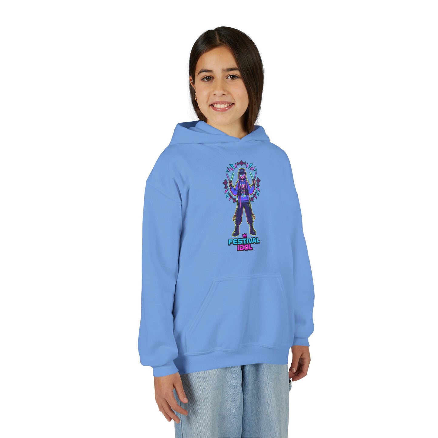 Youth Hoodie — Neon k-Pops Gamer Girl Graphic “Pixel Pal” Streetwear