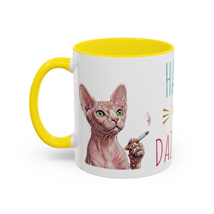 Happy and Dazzling smoking Cat Coffee Mug — Sphynx Cat Accent Mug (11/15oz) (free shipping)