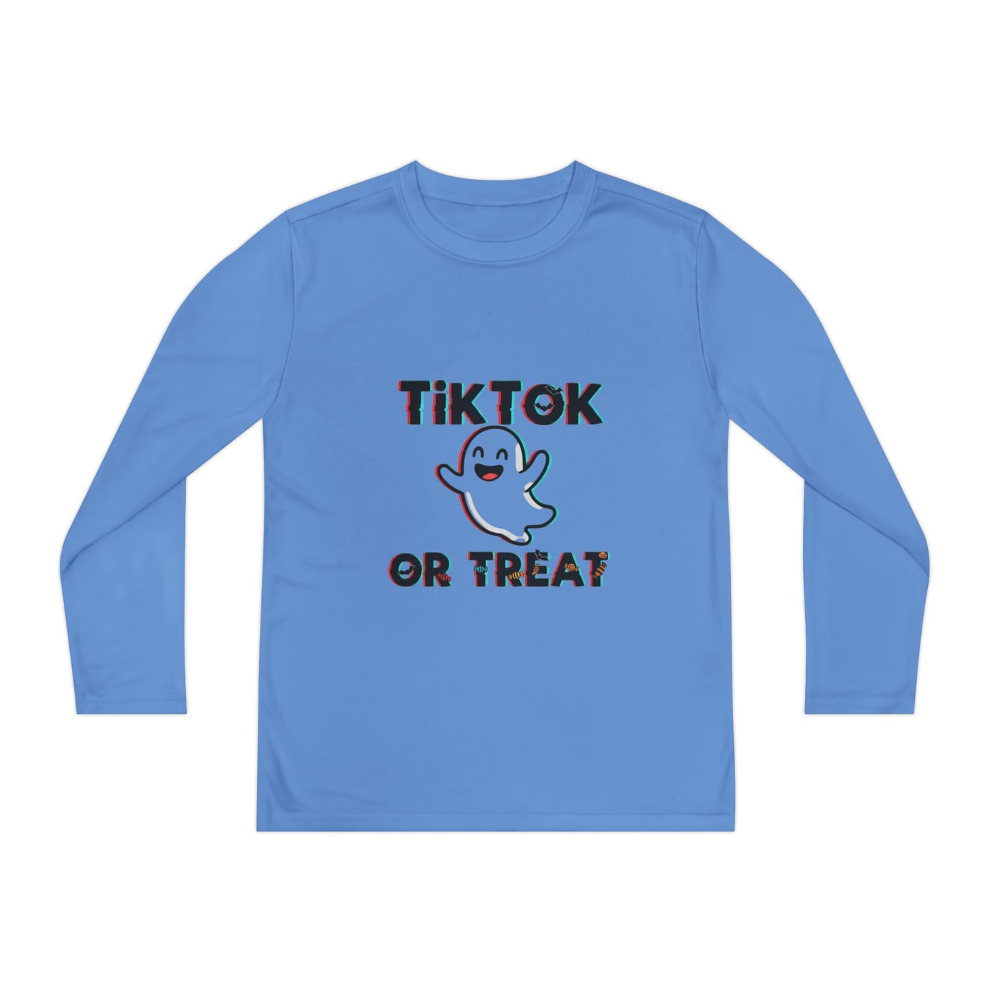 TikTok Halloween Long Sleeve Tee, Youth Costume Shirt, Spooky Apparel, Trick or Treat Top, Youth Ghost Halloween Shirt