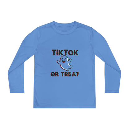 TikTok Halloween Long Sleeve Tee, Youth Costume Shirt, Spooky Apparel, Trick or Treat Top, Youth Ghost Halloween Shirt