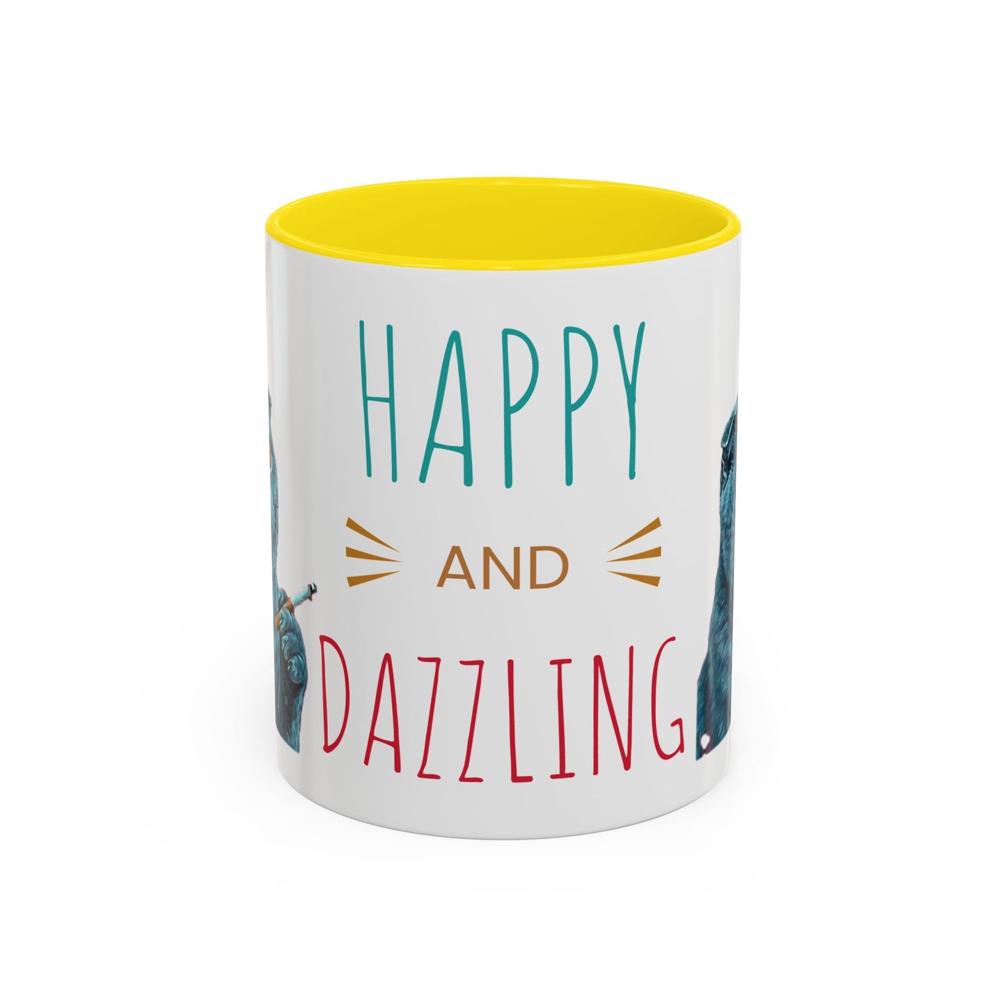 Happy and Dazzling Accent Coffee Mug — Cute Cat Art, Motivational Tea & Coffee Cup (free shipping)