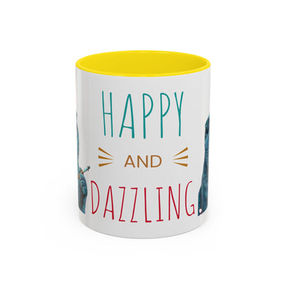 Happy and Dazzling Accent Coffee Mug — Cute Cat Art, Motivational Tea & Coffee Cup (free shipping)