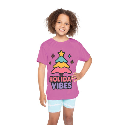 Kids Holiday Vibes Jersey — Cute Pink Christmas Tree Sports Tee