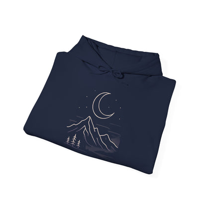 Mountain Moonline Hoodie — base camp vital gear- Minimal Crescent & Peaks Graphic Sweatshirt