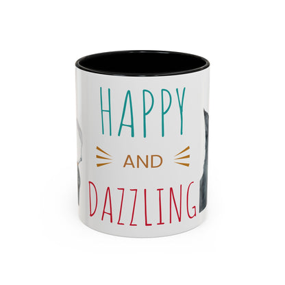 Happy and Dazzling smoking Cat Coffee Mug — Cute Cat smoking a cigarette Illustration Accent Mug (11/15 oz) (free shipping)
