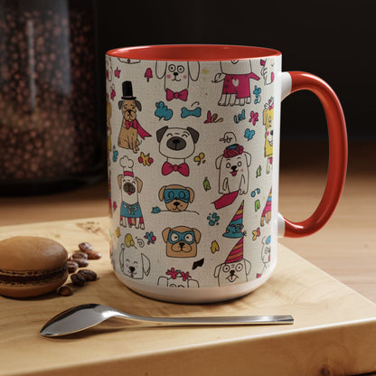 Cute Party Dogs Accent Coffee Mug (11/15oz) — Colorful Puppy Pattern Gift Mug