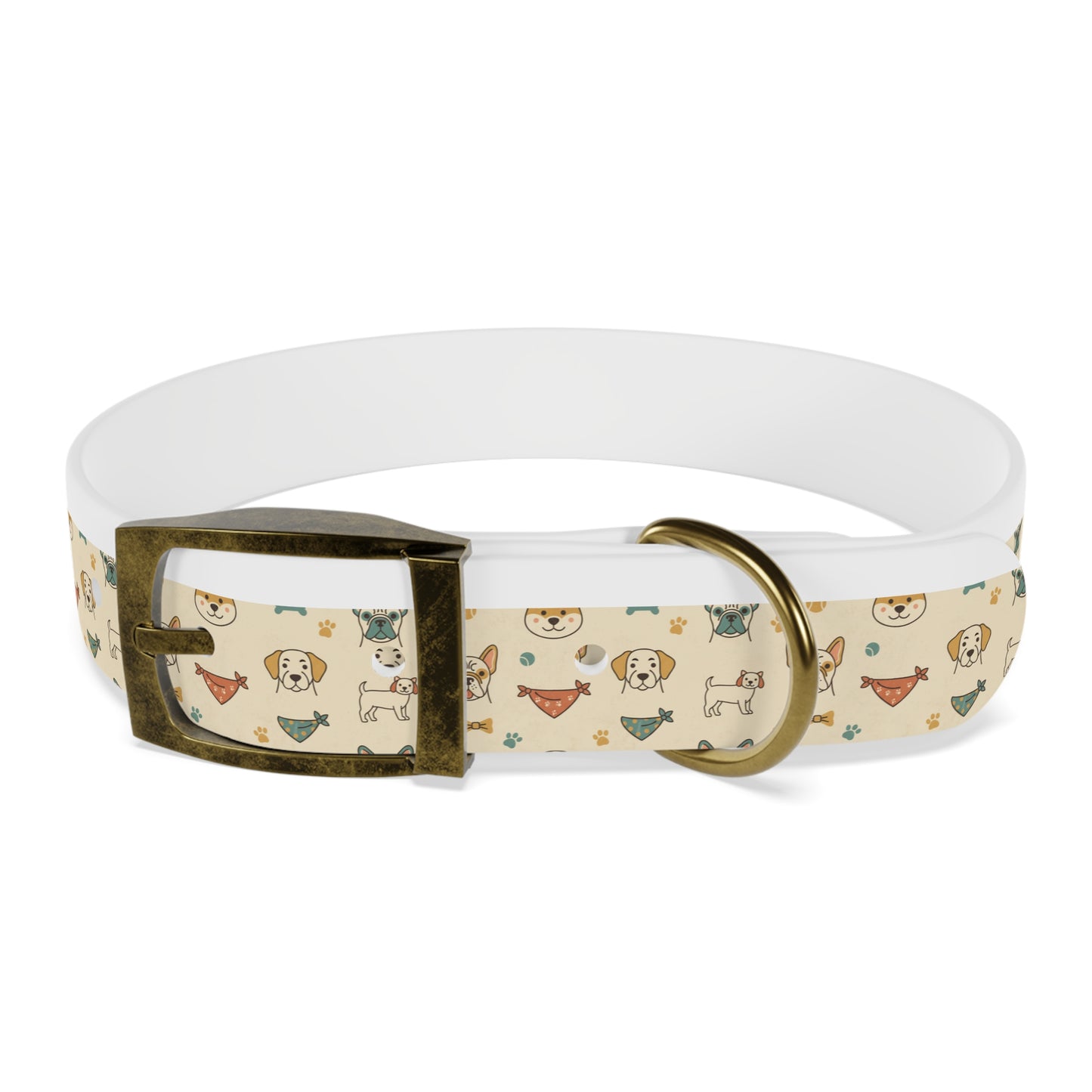 Cute Cartoon Dogs Dog Collar — Beige Puppy Pattern Adjustable Collar
