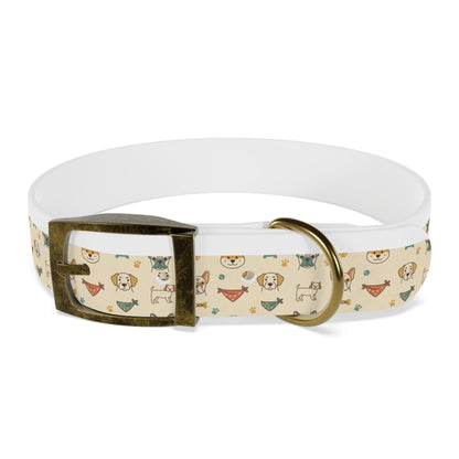 Cute Cartoon Dogs Dog Collar — Beige Puppy Pattern Adjustable Collar