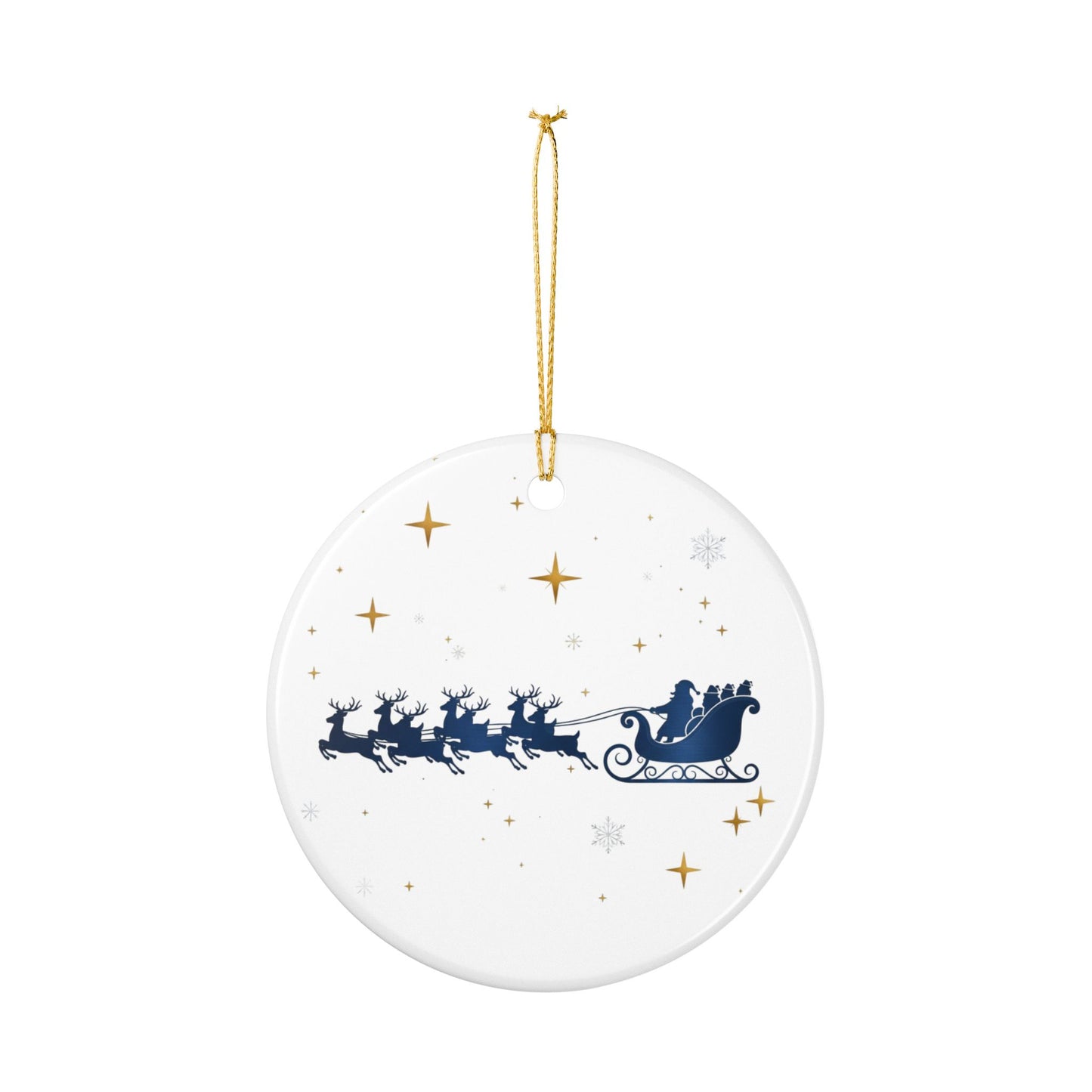 Ceramic Christmas Ornament — Santa Sleigh & Reindeer Holiday Decoration