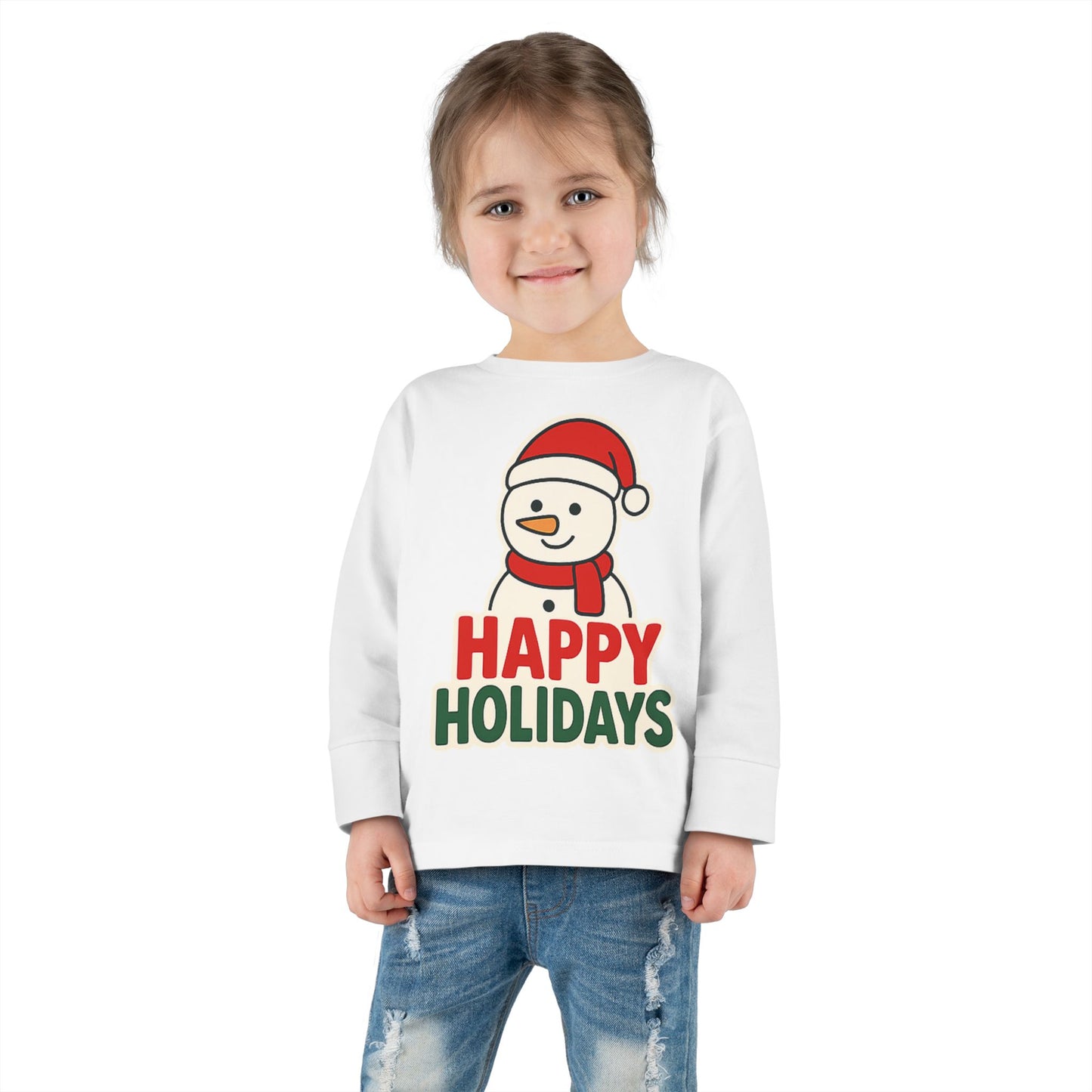 Toddler Long Sleeve Tee — 'Happy Holidays' Snowman Kids Christmas Shirt