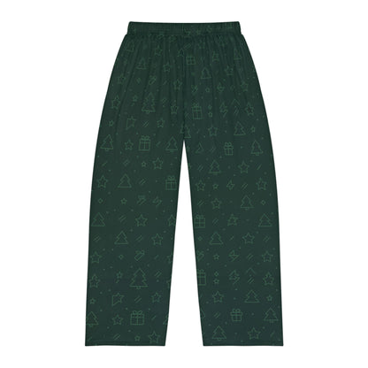 Men's Dark Green Holiday Pajama Pants — Minimal Christmas Icons All-Over Print