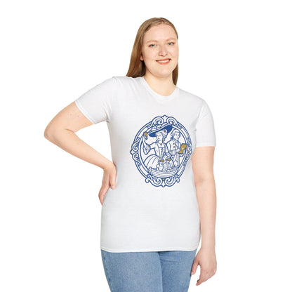 Rococo Smartphone Toile - Captain & First Mate Nautical Crew T-Shirt — Vintage Ship Wheel Illustration