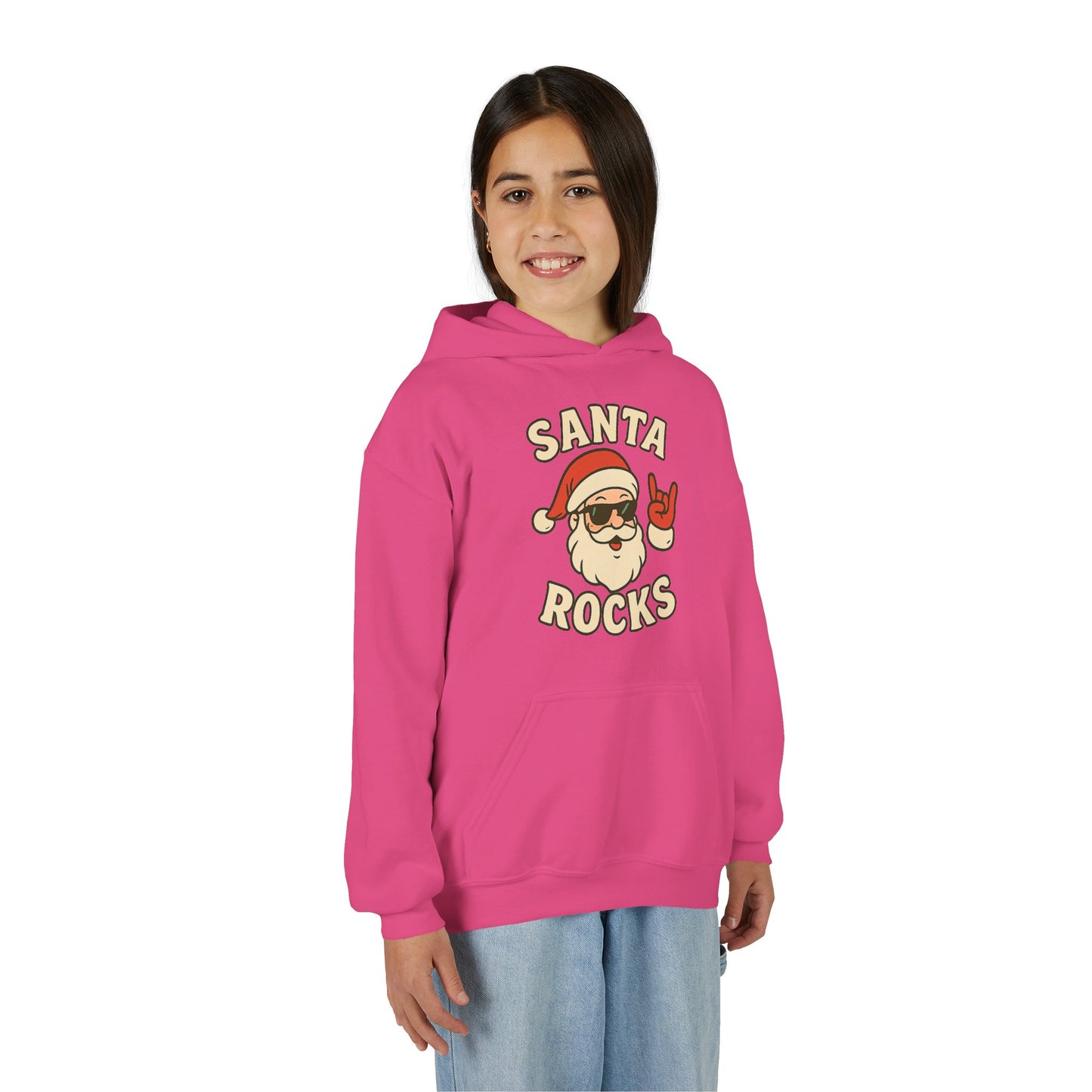 Youth Hoodie — "Santa Rocks" Cool Santa Christmas Sweatshirt