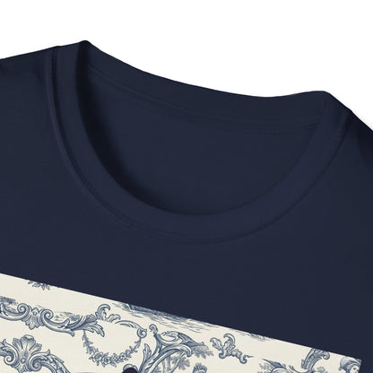 Glitch retro cracked porcelain doll face- Rococo Smartphone Toile - T-Shirt — Retro Mythology Art Tee