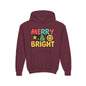 Youth Hoodie — 'Merry & Bright' Colorful Holiday Kids Sweatshirt