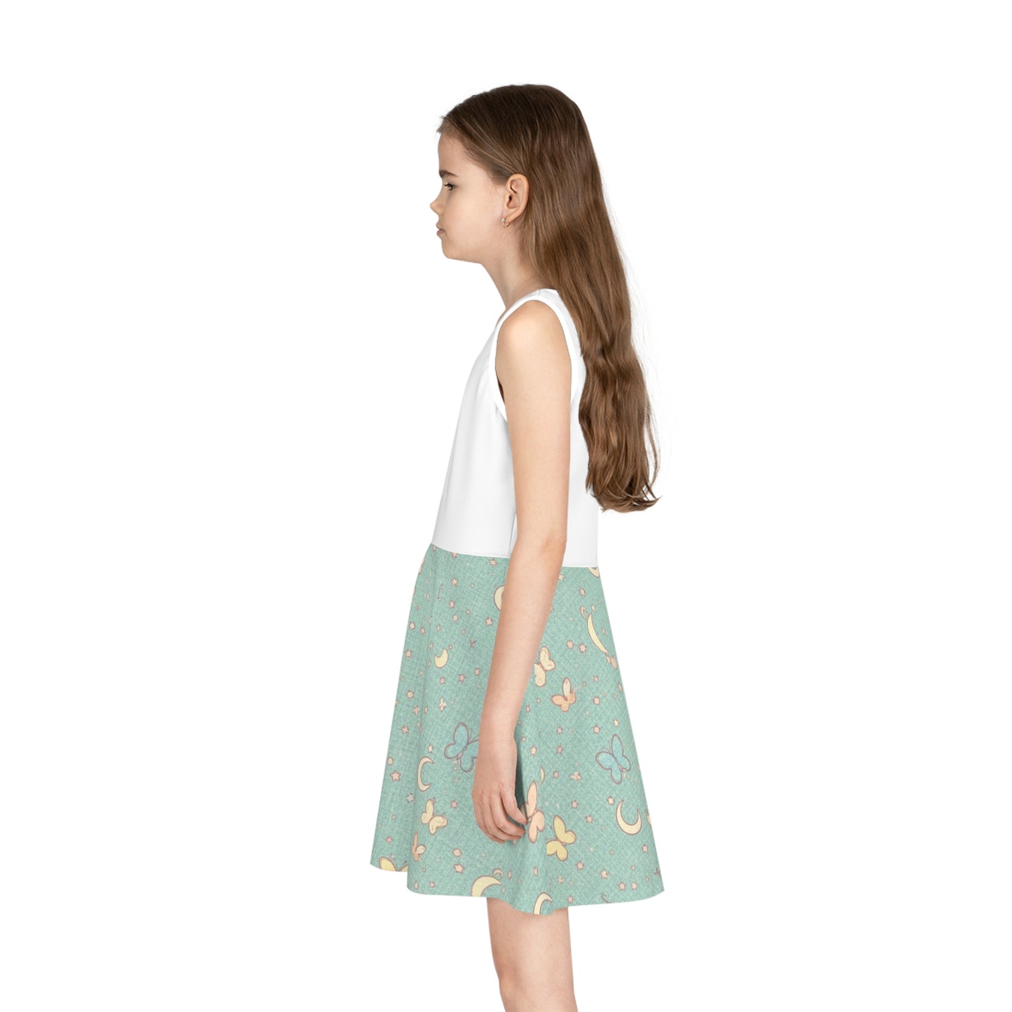 Girls' Moon & Butterfly Sundress — Aqua Patterned Sleeveless Dress