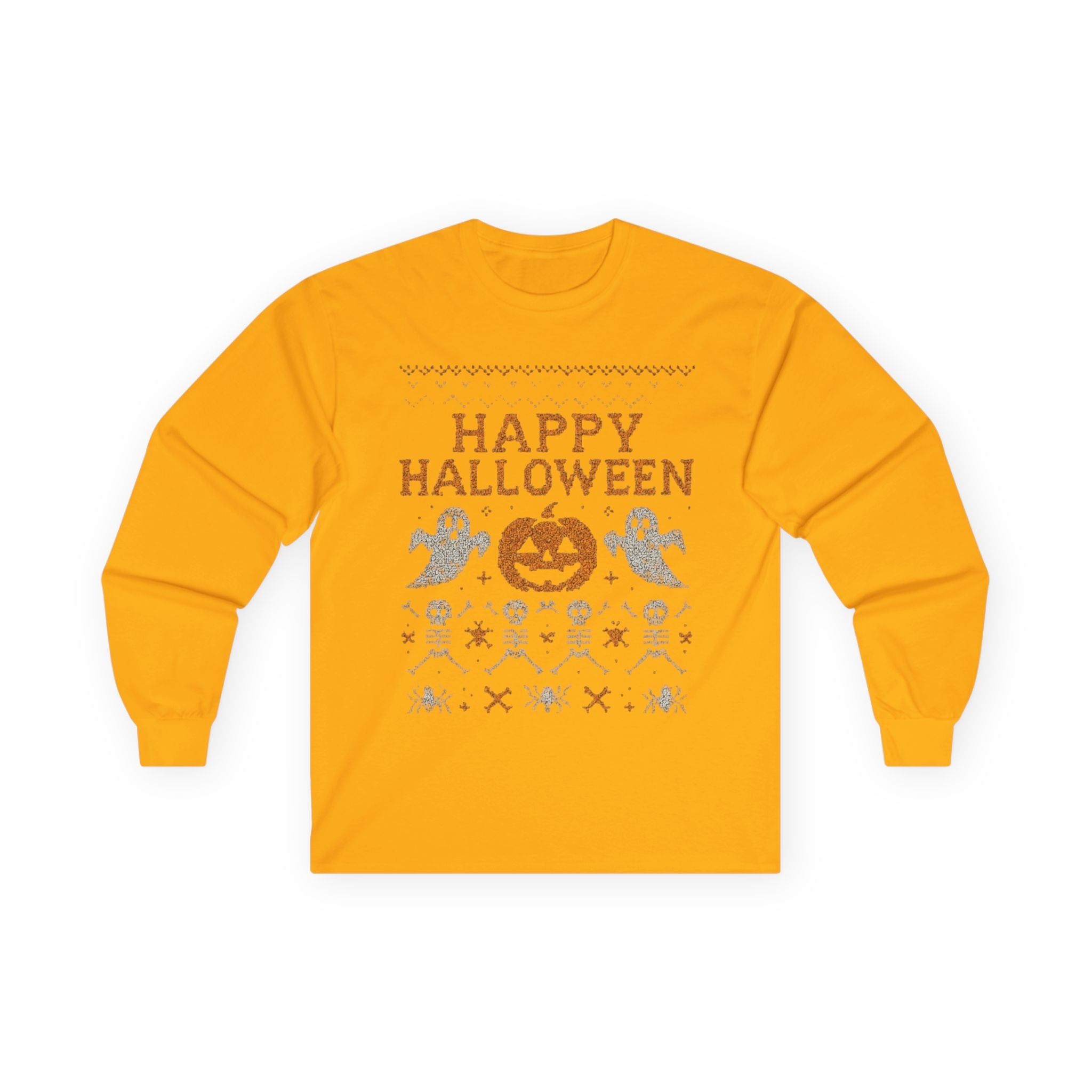 Happy Halloween Long Sleeve Tee, Spooky Tee, Halloween Costume Shirt, Autumn Festive Attire, Unisex Fall Apparel