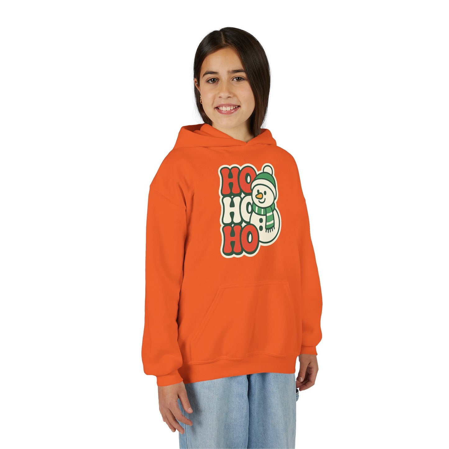 Youth kids Christmas Hoodie - 'HO HO HO' Snowman Holiday Sweatshirt