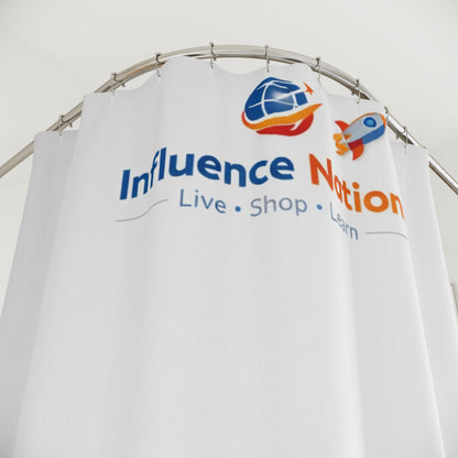 Influence Nations Logo Shower Curtain — Branded Travel & Learning Bath Decor