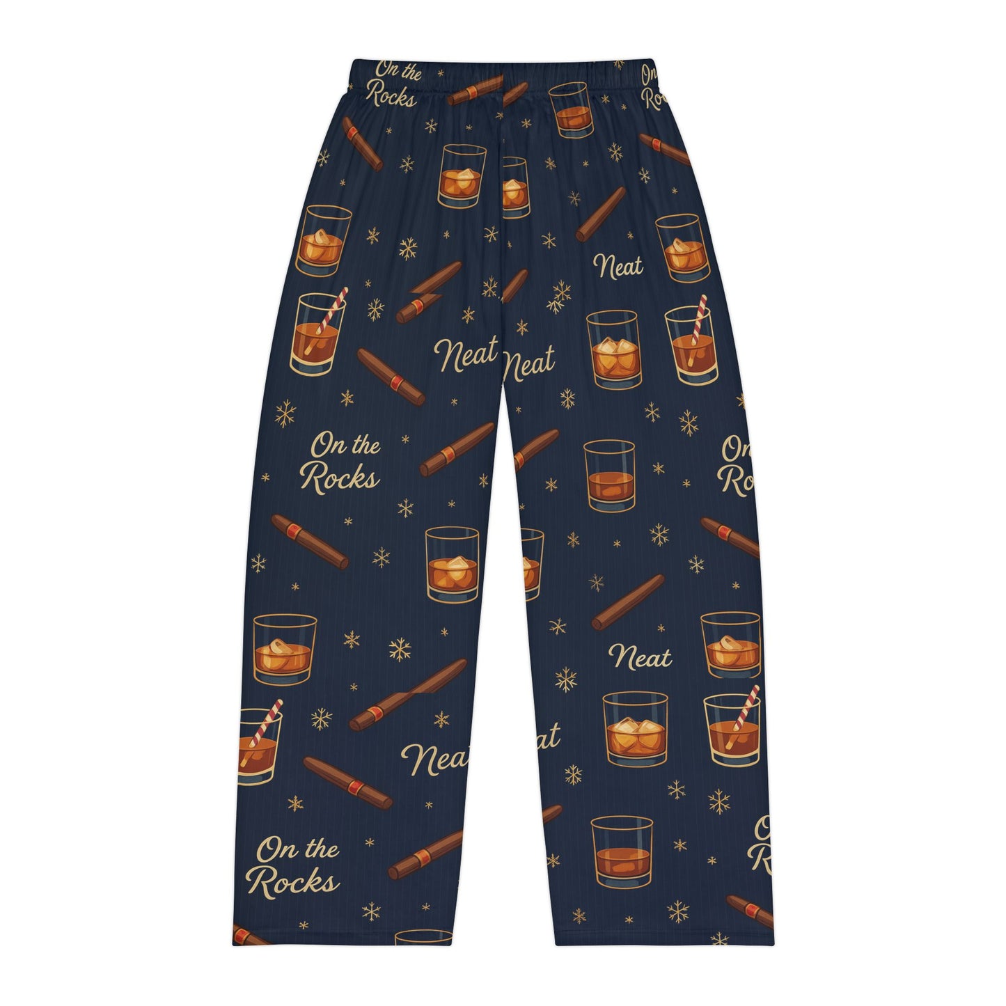 Whiskey & Cigar - whiskey neat- whiskey on the rocks- Pajama Pants — Men’s Novelty Lounge Pants ("Neat" On the Rocks Pattern)