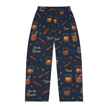 Whiskey & Cigar - whiskey neat- whiskey on the rocks- Pajama Pants — Men’s Novelty Lounge Pants ("Neat" On the Rocks Pattern)