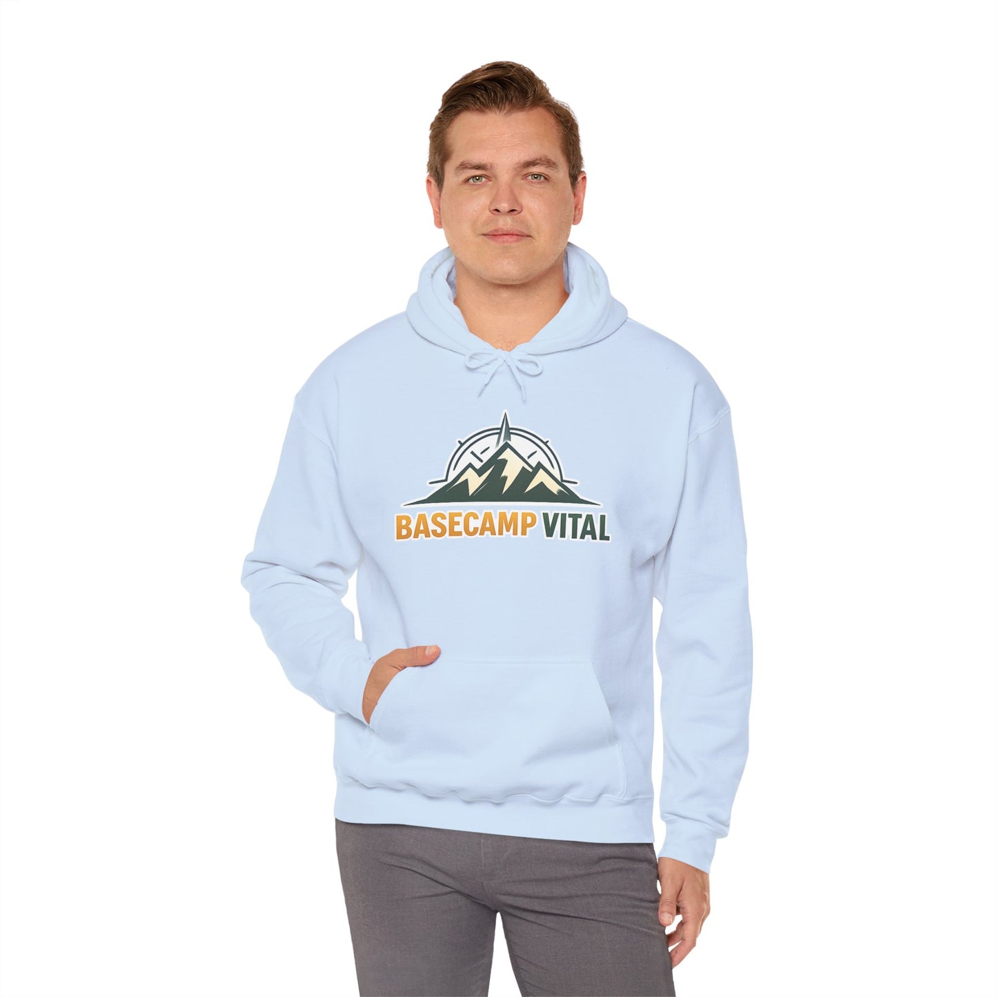 Base Camp Vital Outdoor Fleece Hoodie | Mountain Compass Graphic Pullover | 50/50 Midweight Trail Hoodie  Vital Hoodie  (free shipping)