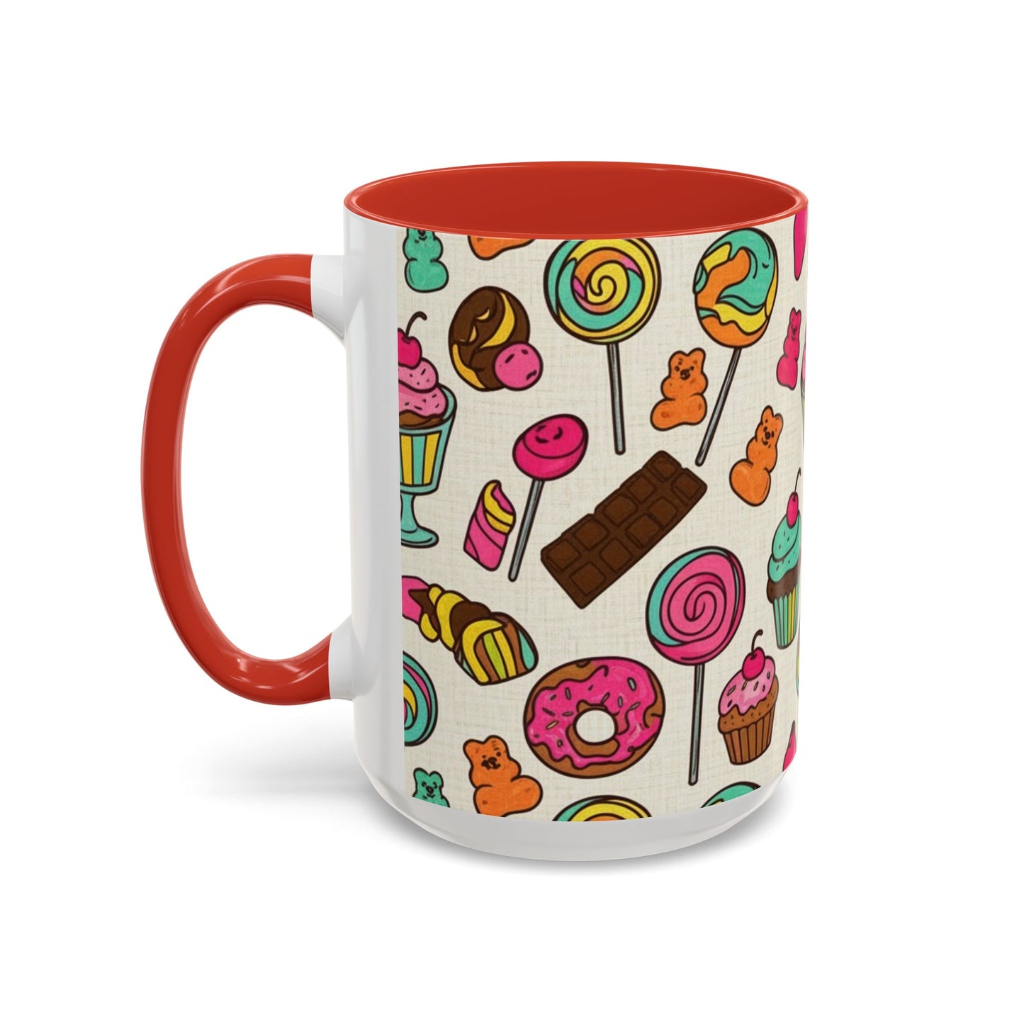 Sweet Treats Coffee Mug — Colorful Candy & Dessert Pattern Accent Mug (11/15oz)
