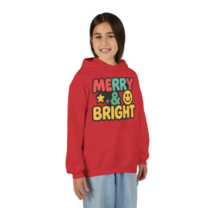 Youth Hoodie — 'Merry & Bright' Colorful Holiday Kids Sweatshirt