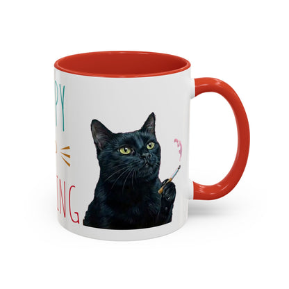 Happy and Dazzling smoking cat Cat Accent Coffee Mug — Cute Black Cat Coffee Cup (11/15oz) (free shipping)