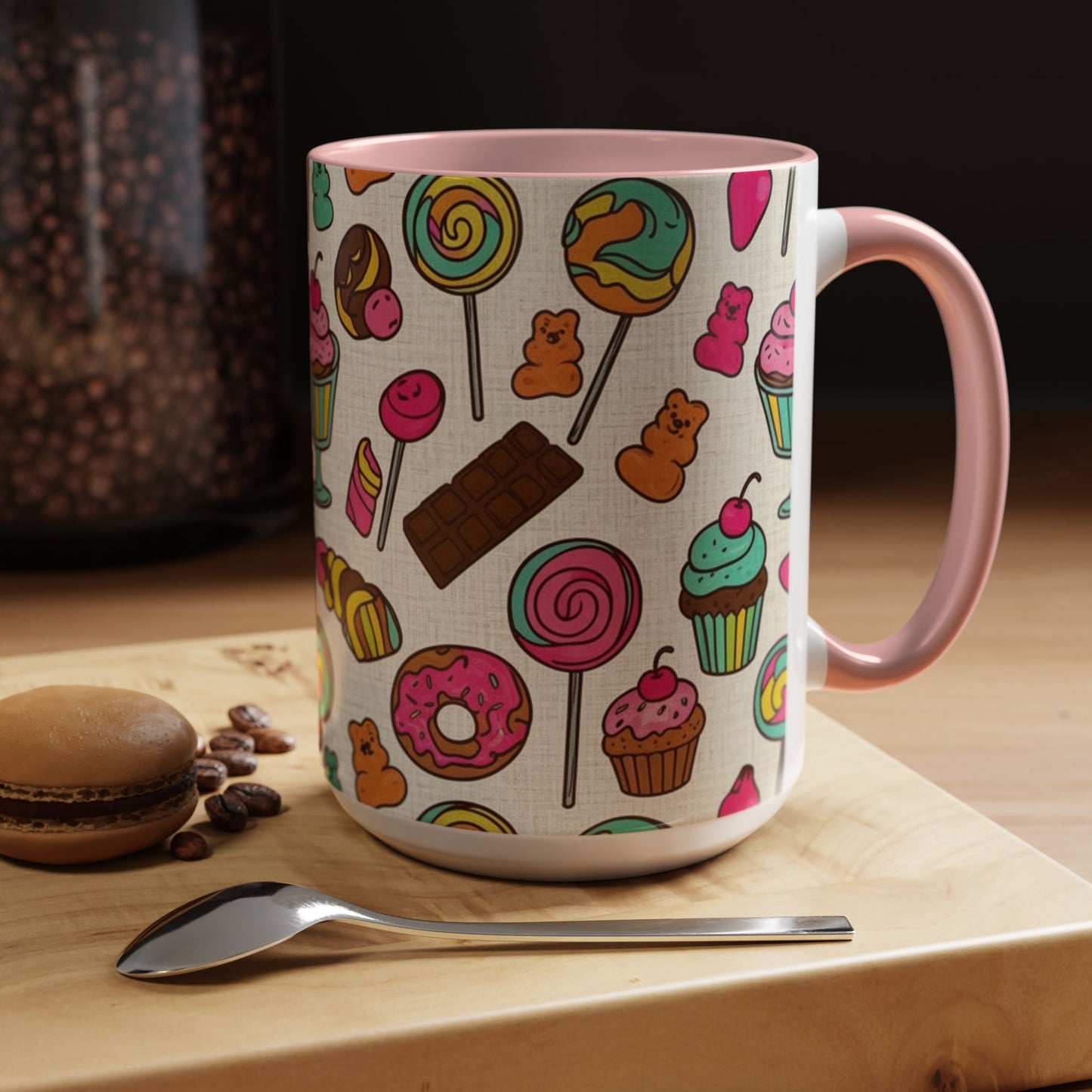 Sweet Treats Coffee Mug — Colorful Candy & Dessert Pattern Accent Mug (11/15oz)