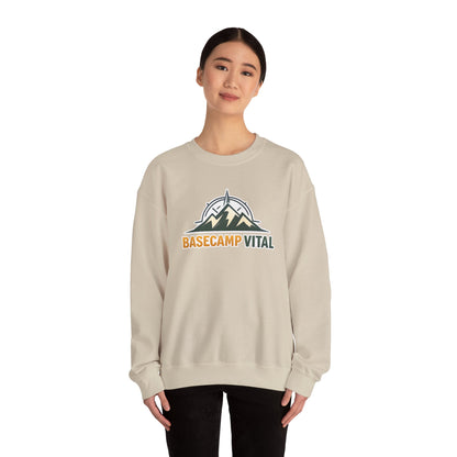 Base Camp Vital Mountain Embroidered Crewneck Sweatshirt | Cozy Hiking & Camping Pullover | 50/50 Midweight  Vital Mountain Crewneck Sweatshirt — Outdoor Adventure Logo Pullover (free shipping)
