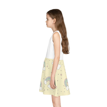 Girls Rainbow Sundress – Pastel Clouds & Stars Sleeveless Dress
