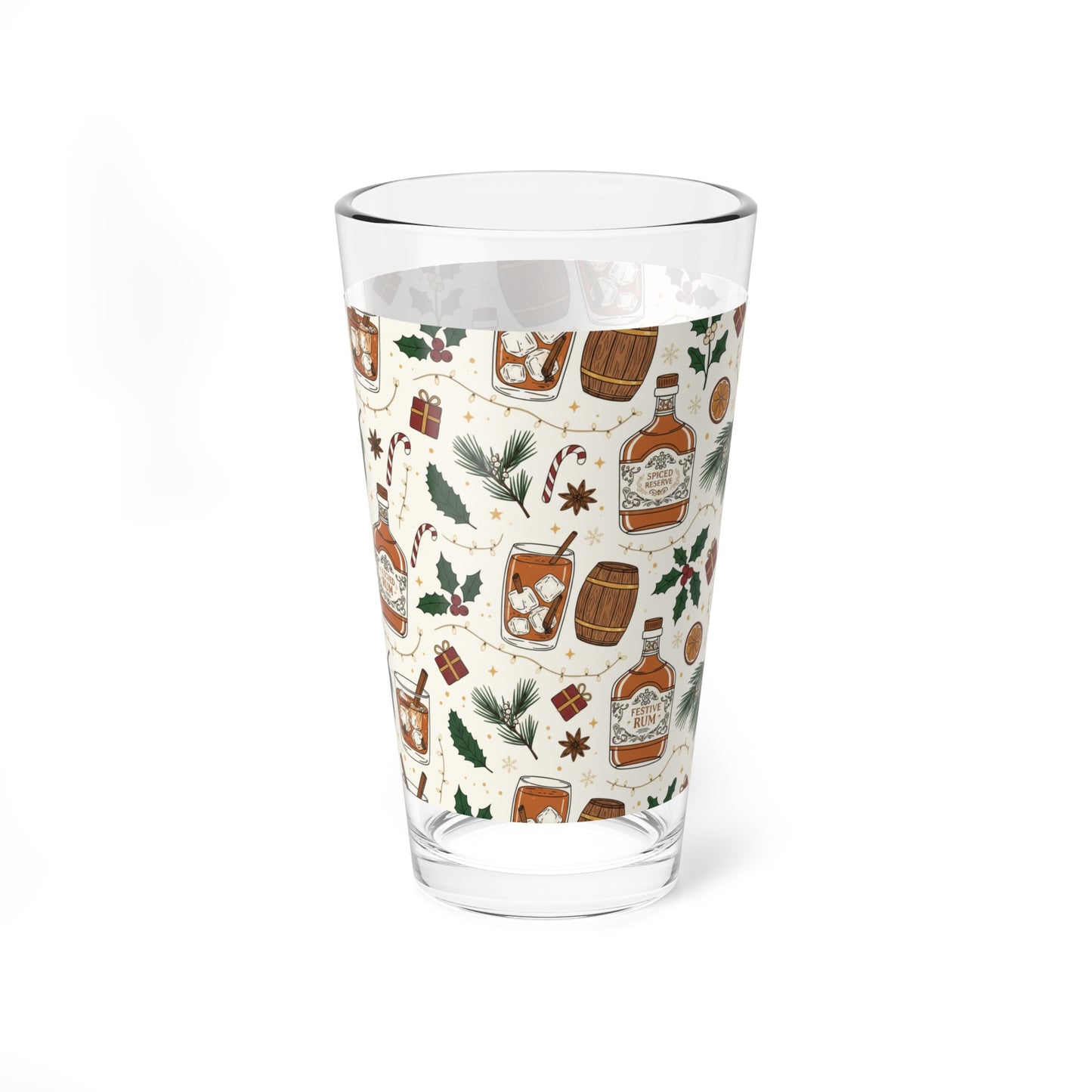 Alcohol Cocktail Mixing Glass — 16oz Holiday Rum Spirits Pattern ( Free Shipping)