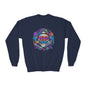 Youth Crewneck Sweatshirt — Neon spray paint rebel Skull 'Rebel With A Cause' Graphic