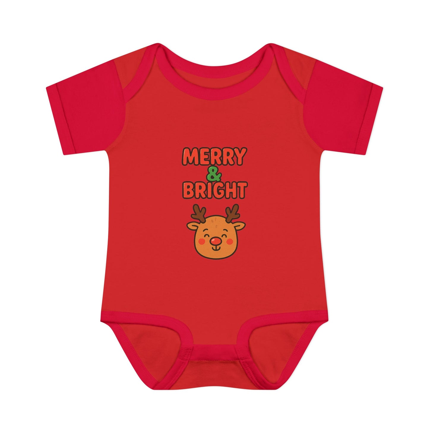 Merry & Bright Baby Bodysuit - Cute Reindeer Christmas Infant Onesie