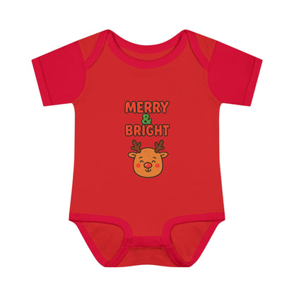 Merry & Bright Baby Bodysuit - Cute Reindeer Christmas Infant Onesie