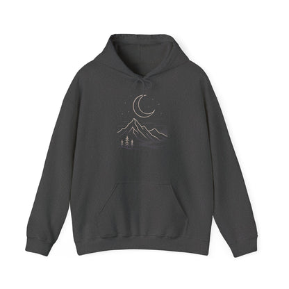 Mountain Moonline Hoodie — base camp vital gear- Minimal Crescent & Peaks Graphic Sweatshirt
