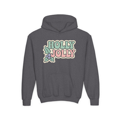 Girls Youth Hoodie — 'Holly Jolly' Pastel Christmas Holiday Sweatshirt