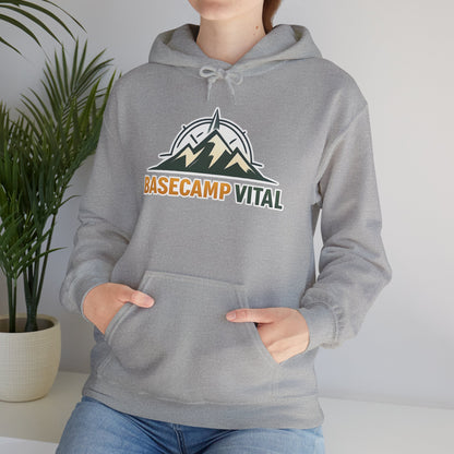 Base Camp Vital Outdoor Fleece Hoodie | Mountain Compass Graphic Pullover | 50/50 Midweight Trail Hoodie  Vital Hoodie  (free shipping)