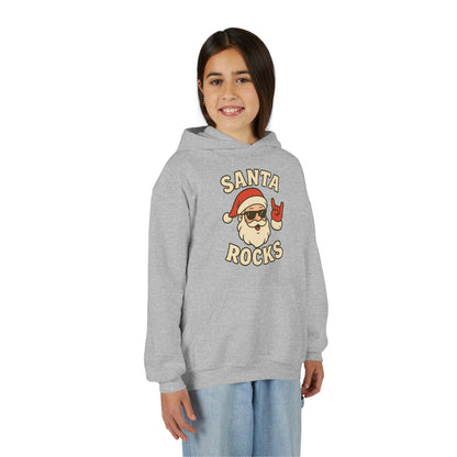 Youth Hoodie — "Santa Rocks" Cool Santa Christmas Sweatshirt