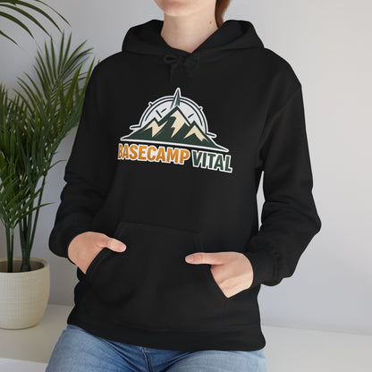 Base Camp Vital Outdoor Fleece Hoodie | Mountain Compass Graphic Pullover | 50/50 Midweight Trail Hoodie  Vital Hoodie  (free shipping)