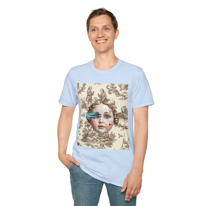 Vintage Doll Face Tee with Glitch Paint Splash
