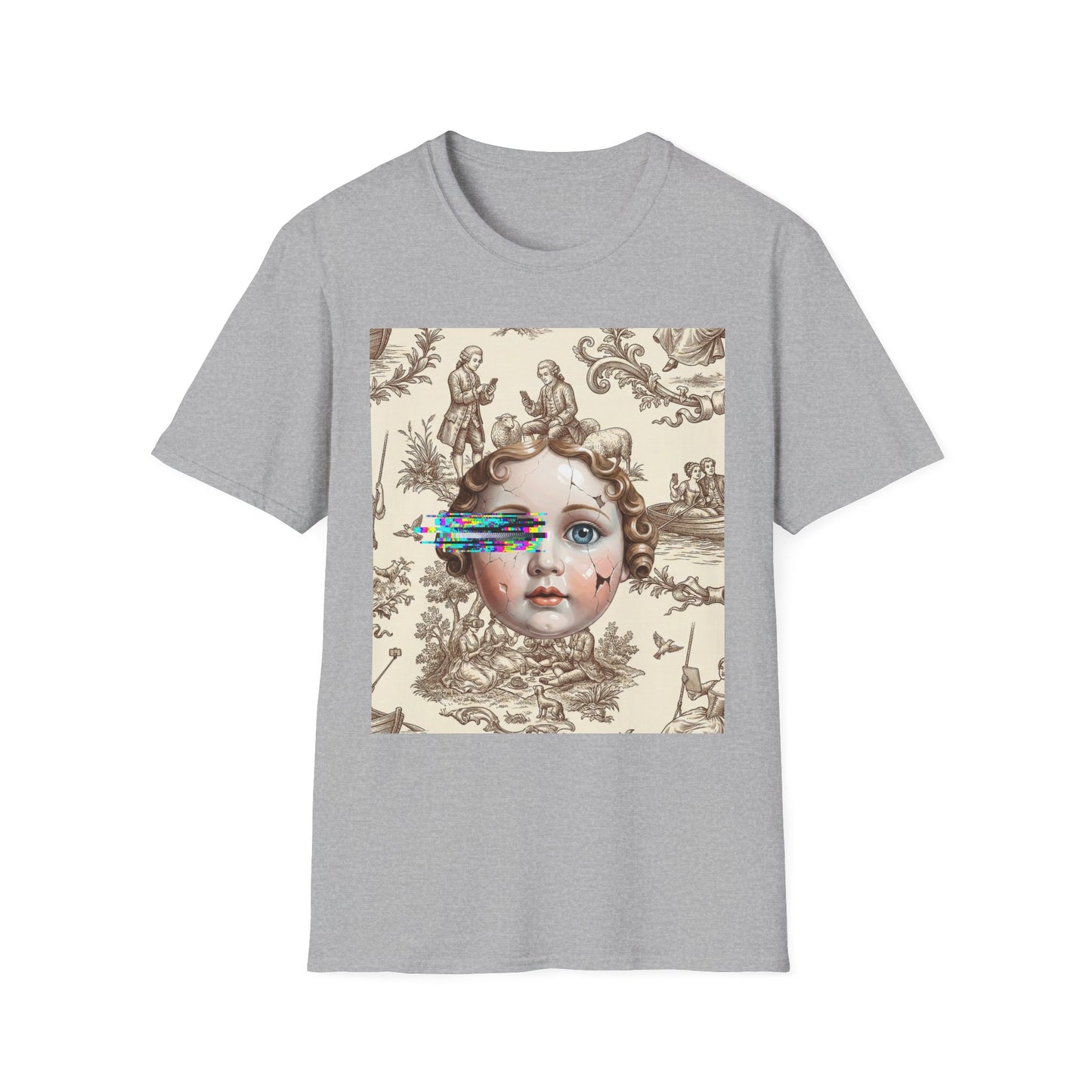 Vintage Doll Face Tee with Glitch Paint Splash