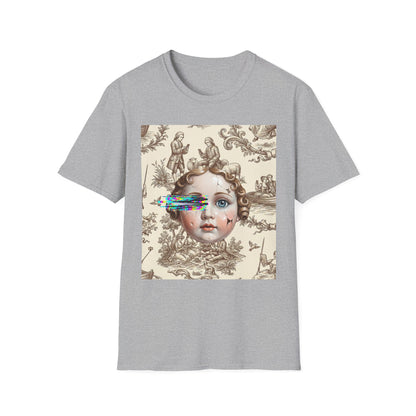 Vintage Doll Face Tee with Glitch Paint Splash