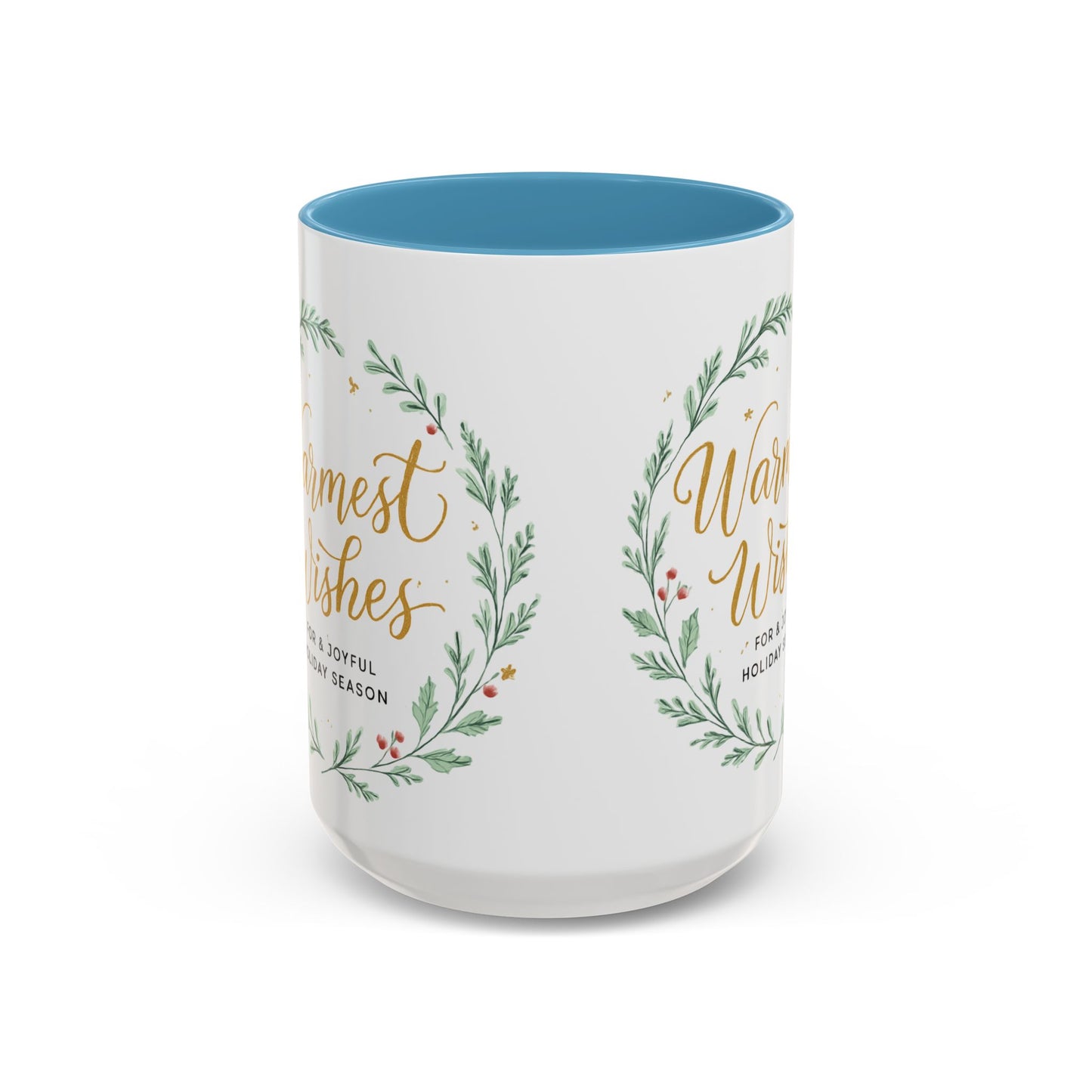 Warmest Wishes Holiday Coffee Mug — Festive Wreath Accent Mug (11/15oz)